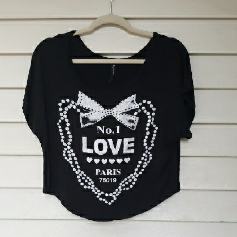 Lily Bleu Love Paris Bow Graphic Women's Crop Top Size Large
